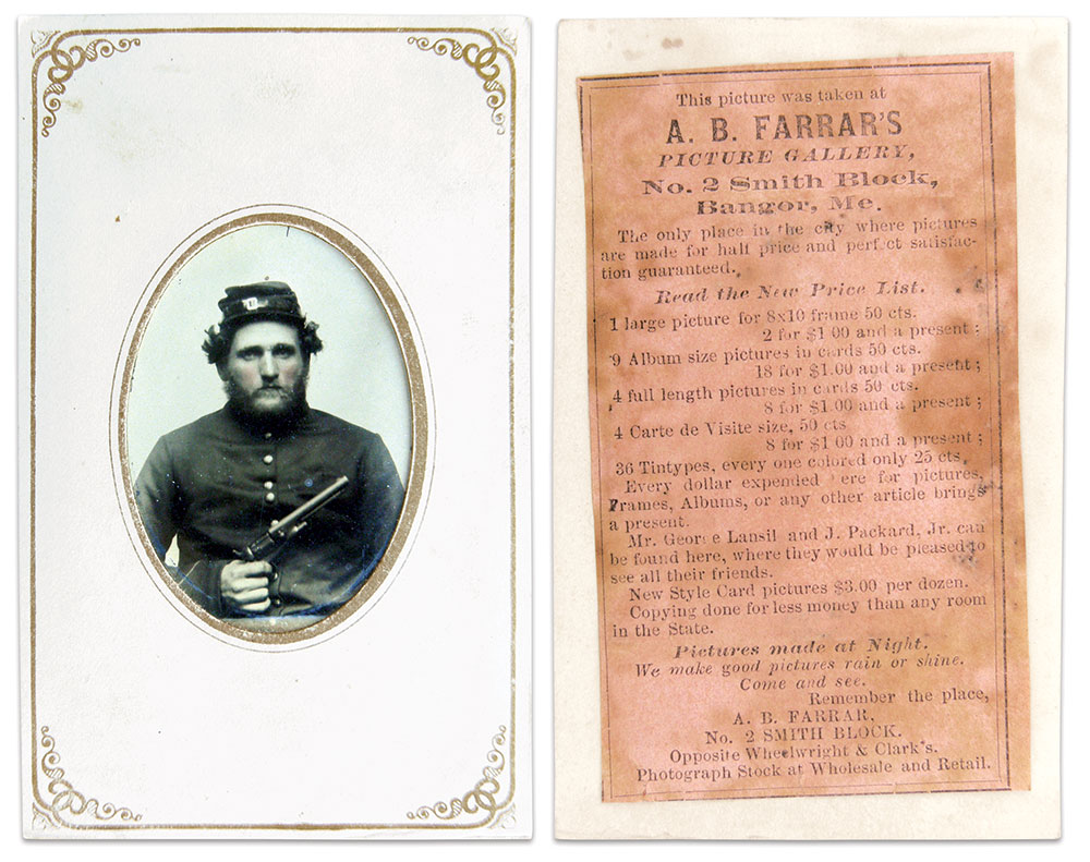 Eighth-plate tintype in a carte de visite sleeve by Allen B. Farrar of Bangor, Maine. Author’s Collection.