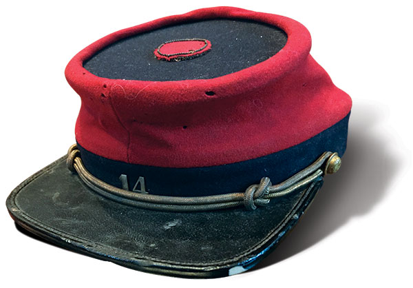 The 14th Brooklyn kepi is Grand Army of the Republic vintage, and similar to one Holbrook would have worn.