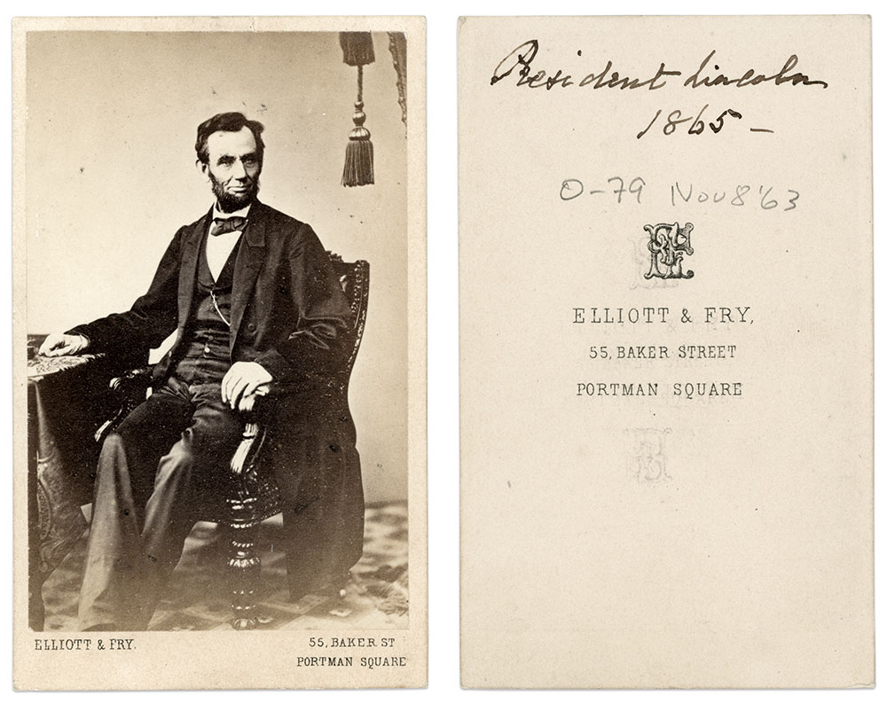 Elliott & Fry pirated Alexander Gardner’s Lincoln portrait taken on Nov. 8, 1863. Carte de visite by Elliott & Fry of London.