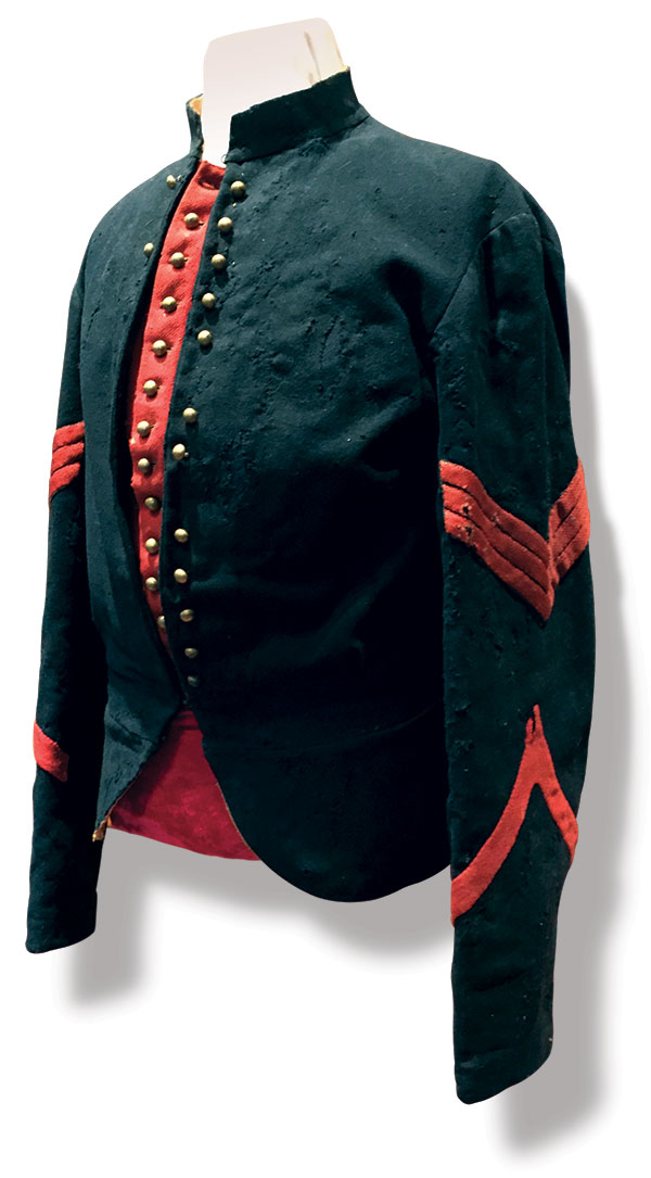 Holbrook’s chasseur-style uniform coat with the typical false vest and buckle inside.