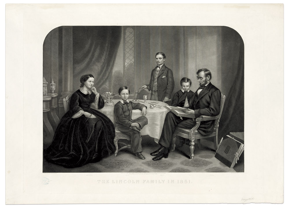 Lithograph of Carpenter’s “The Lincoln Family in 1861,” engraved  by John C. Buttre.  Library of Congress.