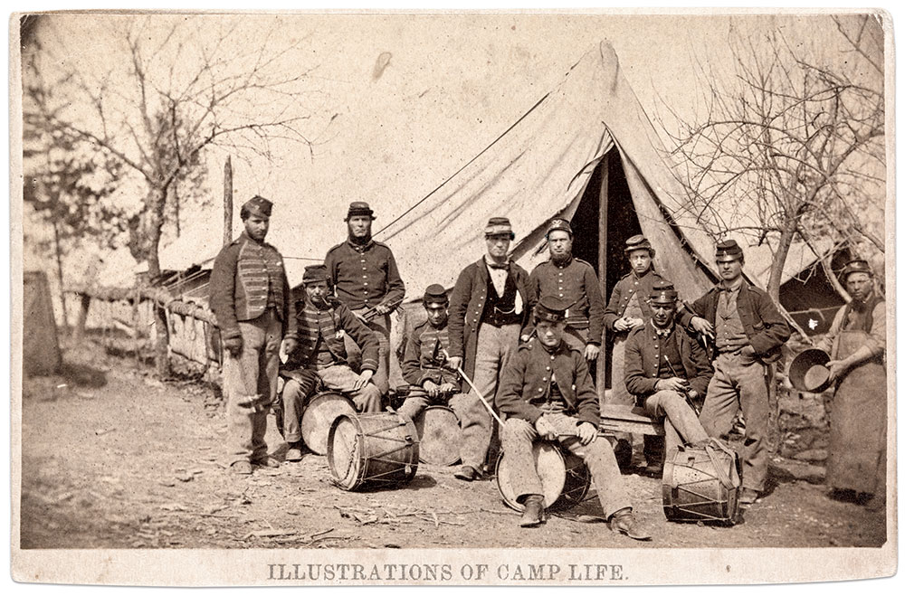 Figure 13: Group of musicians in camp, 1861-62. Albumen silver print from glass negative. Thomas Harris Collection.