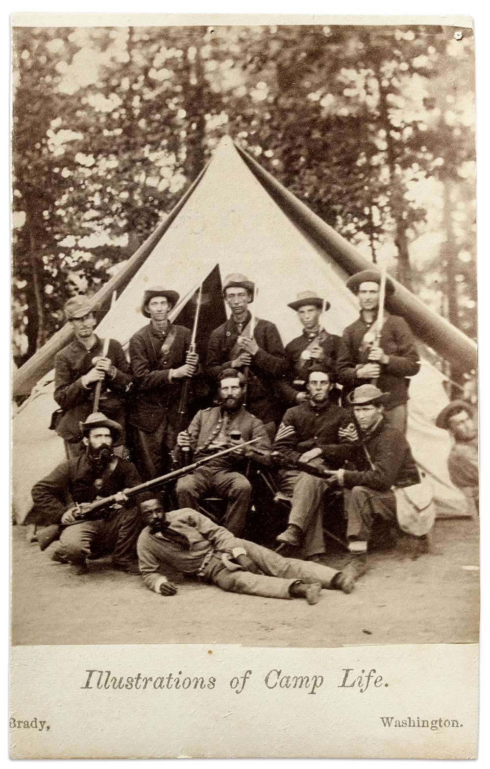 Figure 16: Group of soldiers at their tent, 1861-62. Albumen silver print from glass negative. Buck Zaidel Collection.