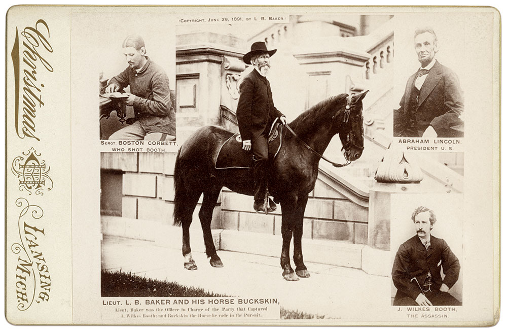 Baker’s brother, Luther, touted his role in the capture of Booth in this circa 1891 promotional photograph. Cabinet card by Christmas of Lansing, Mich. Rick Brown Collection of American Photography.