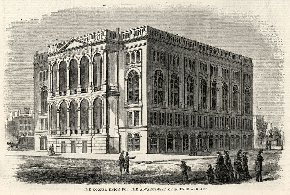 Cooper Union, venue for the evening session, circa 1861.