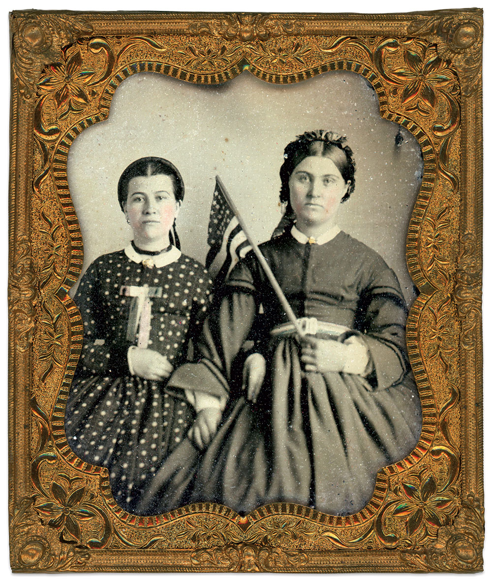 These two women attended the May 14, 1863, convention in New York City, according to a note behind the image. Sixth plate ambrotype by an unidentified photographer. Mike Werner Collection.
