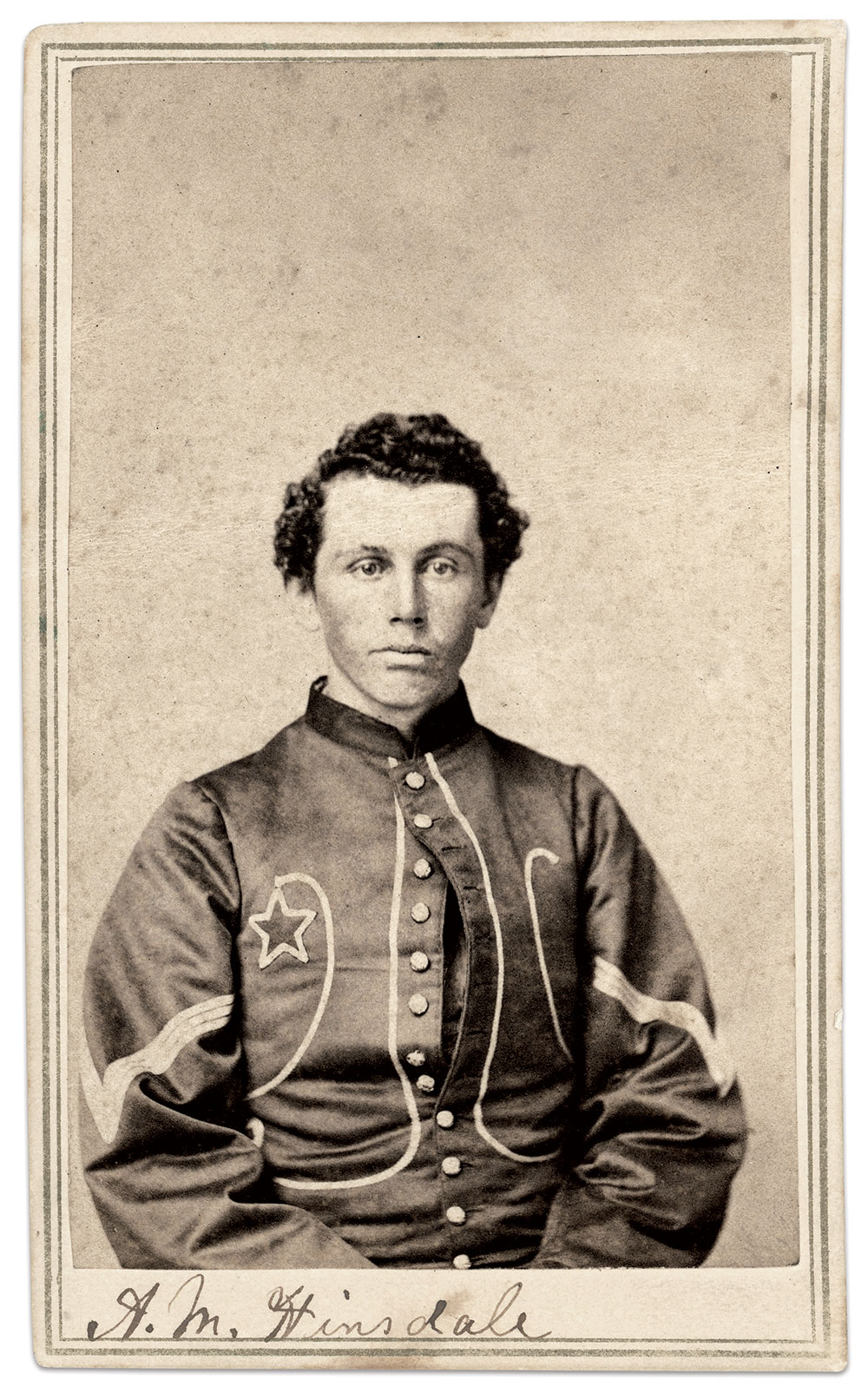 The shield is missing from the jacket of Sgt. Augustus M. Hinsdale (1844-1902) of Company K. Carte de visite by Theodore Lilienthal of New Orleans, La. Mark Warren Collection.