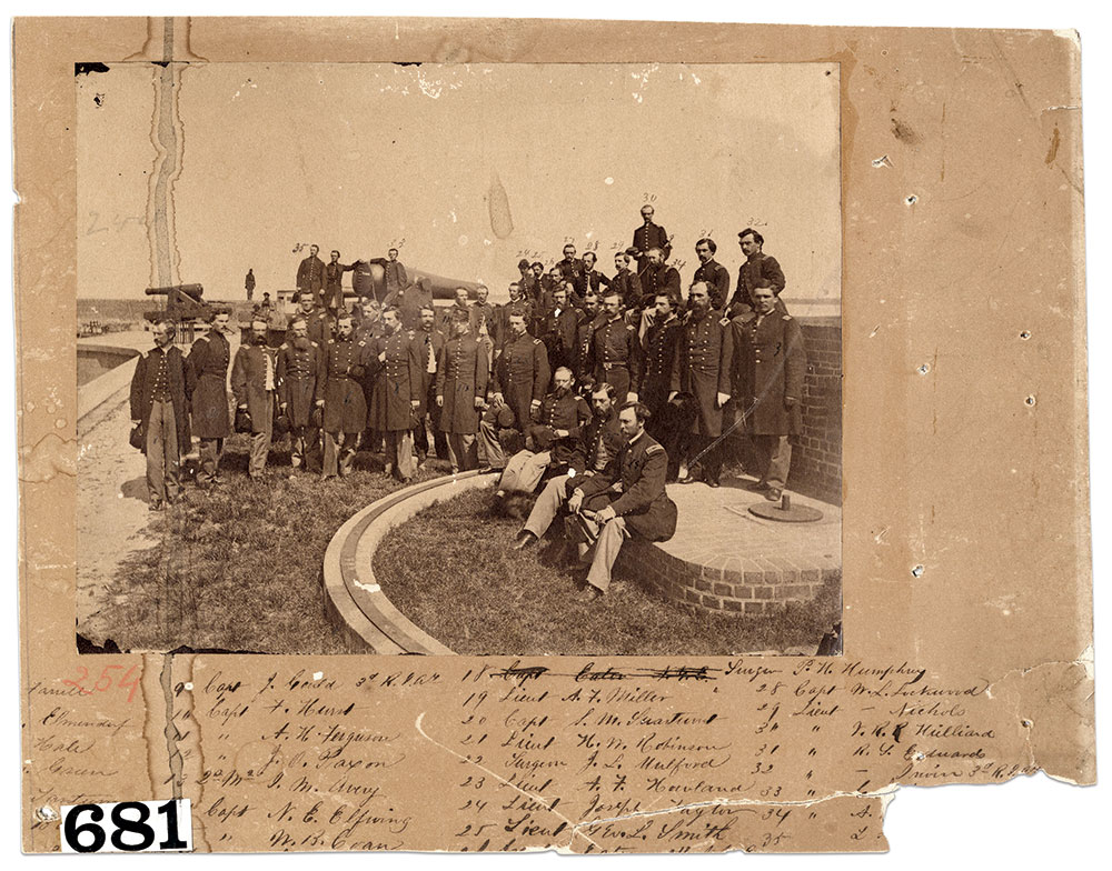 Officers of the 48th New York Infantry, 3rd Rhode Island Heavy Artillery and 1st New York Engineers at Fort Pulaski, Ga. Albumen print attributed to Henry P. Moore, Goffstown, N.H. New York State Military Museum.
