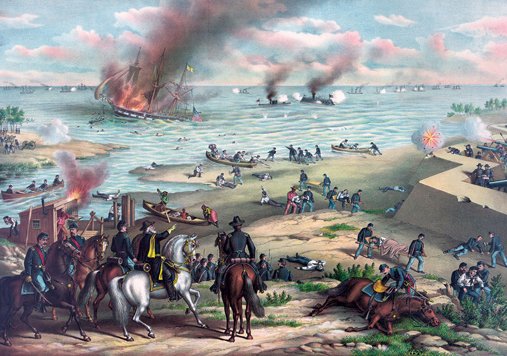 “Battle between the Monitor and Merrimac” by Kurz & Allison, circa 1889. Library of Congress.