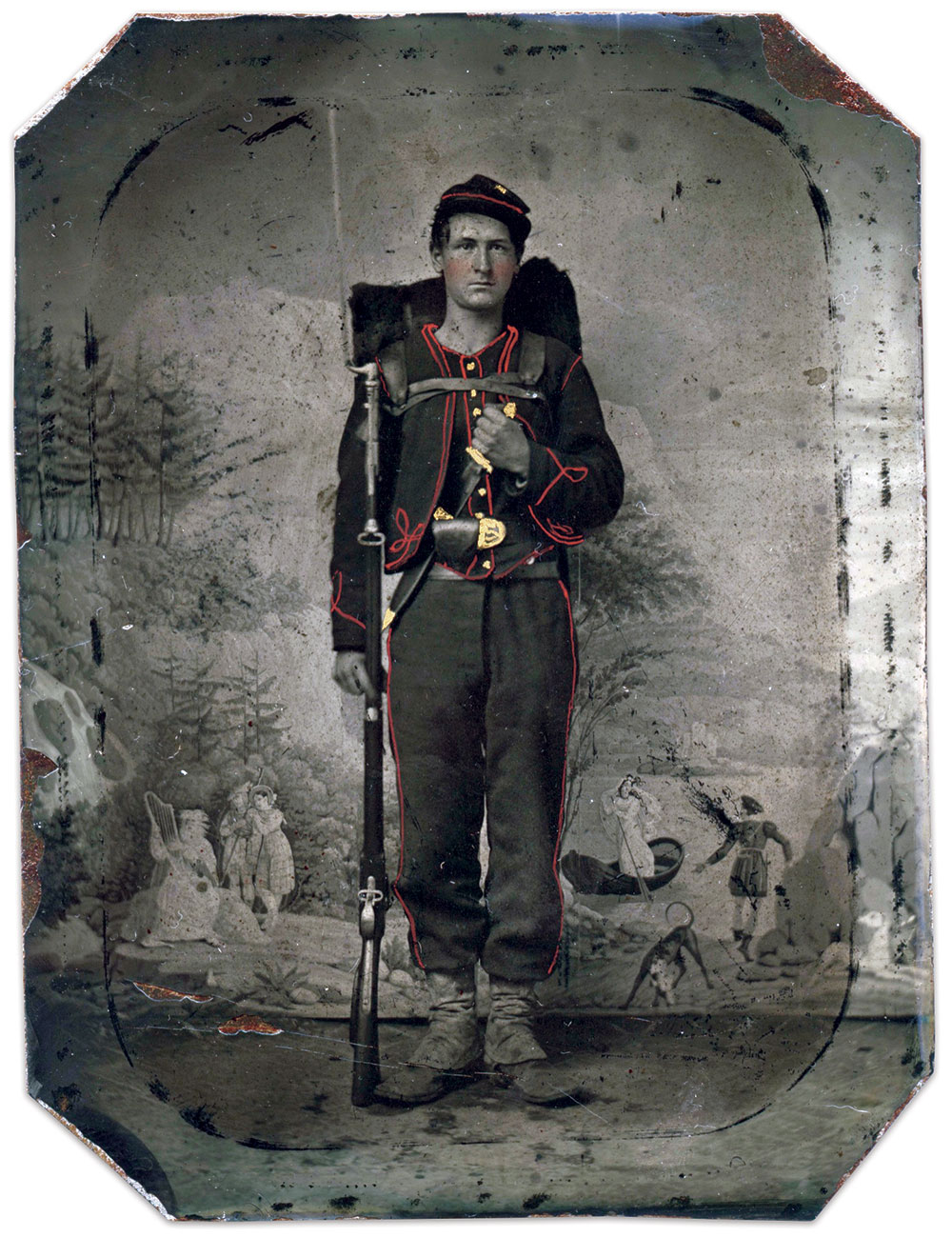 English immigrant James John Bolestridge (1844-1926) mustered into Company K of the 23rd in August 1861. He earned his corporal’s chevrons a year later and mustered out in 1864. Quarter plate tintype. Paul Russinoff Collection.