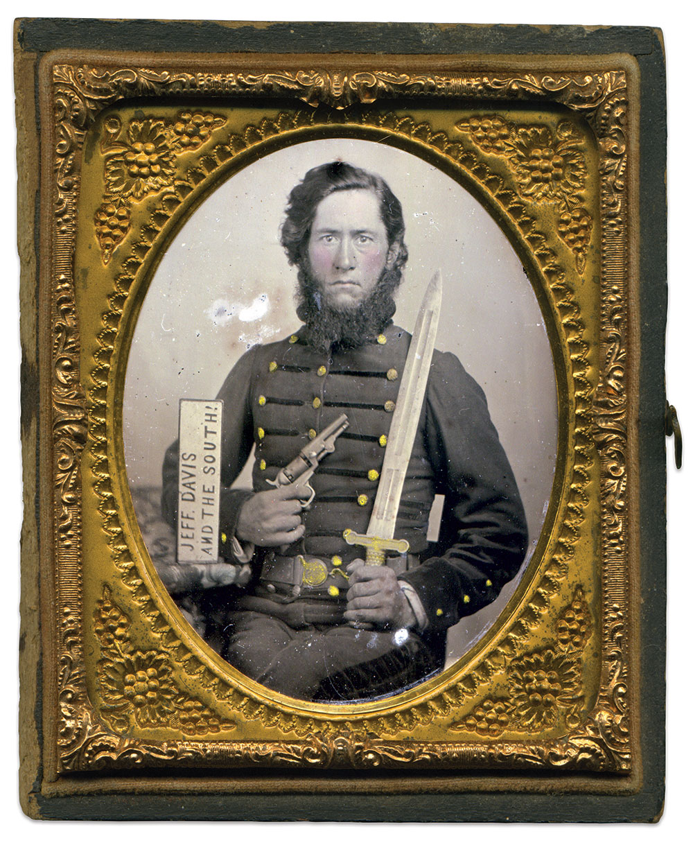 JEFF. DAVIS AND THE SOUTH! Joseph C. White, 12th Mississippi Infantry. Sixth plate ambrotype. Rick Brown Collection of American Photography.