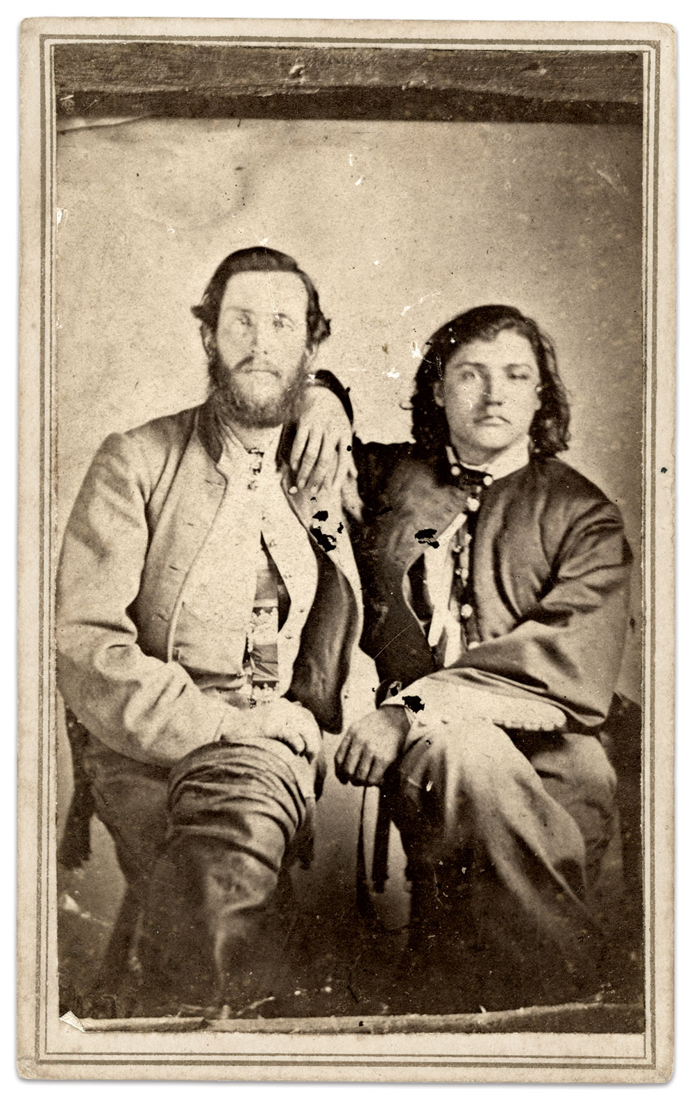 Berry, left, and Clark. Carte de visite copy of a sixth-plate tintype, circa 1866-1870, by Ward & Moore, location unidentified.