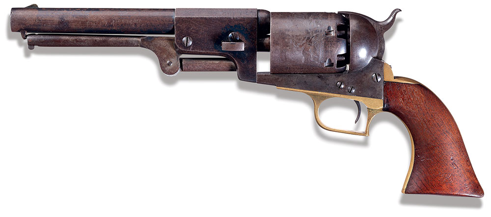 Rectangular cylinder stops and a square back trigger guard are hallmarks of the Colt Dragoon Second Model. Courtesy Rock Island Auctions.