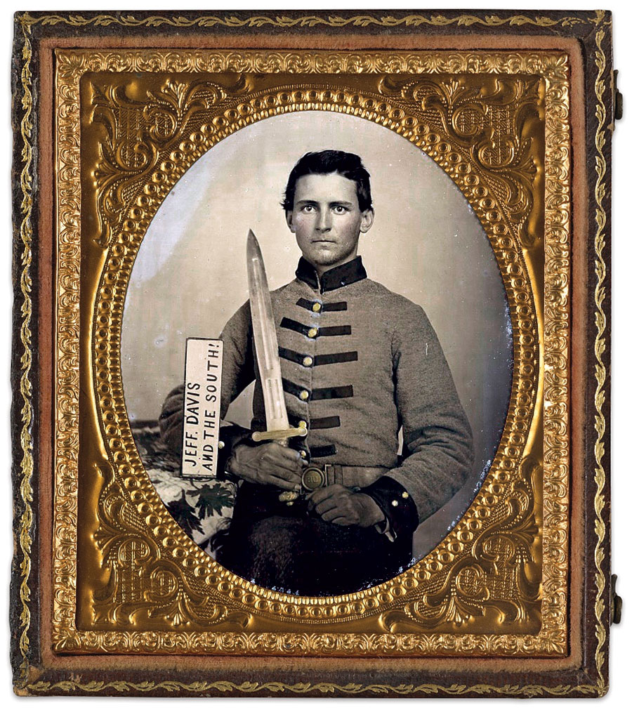 Henry Augustus Moore enlisted in the 15th Mississippi Infantry on May 8, 1862, the last recorded date of portraits made with the “Jeff. Davis!”placard. Sixth plate ambrotype. The Liljenquist FamilyCollection at the Library of Congress.
