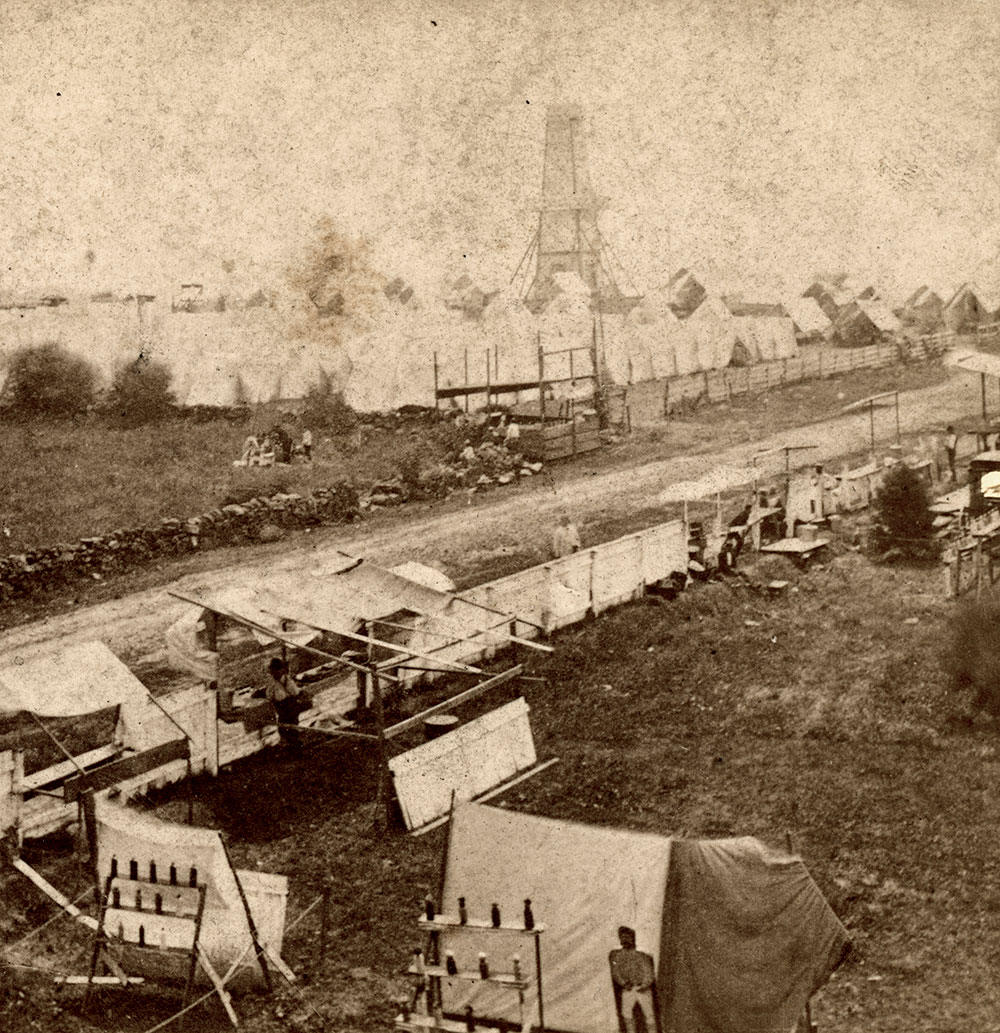 The 1878 G.A.R. encampment fostered a carnival-like atmosphere. Stereo card detail by W.H. Tipton & Co. of Gettysburg, Pa. 