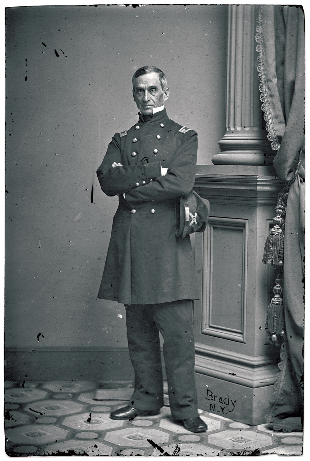 This glass negative of Anderson has been modified to include Brady’s branding at the base of the column. It is not visible on the relic’s carte de visite. National Portrait Gallery.