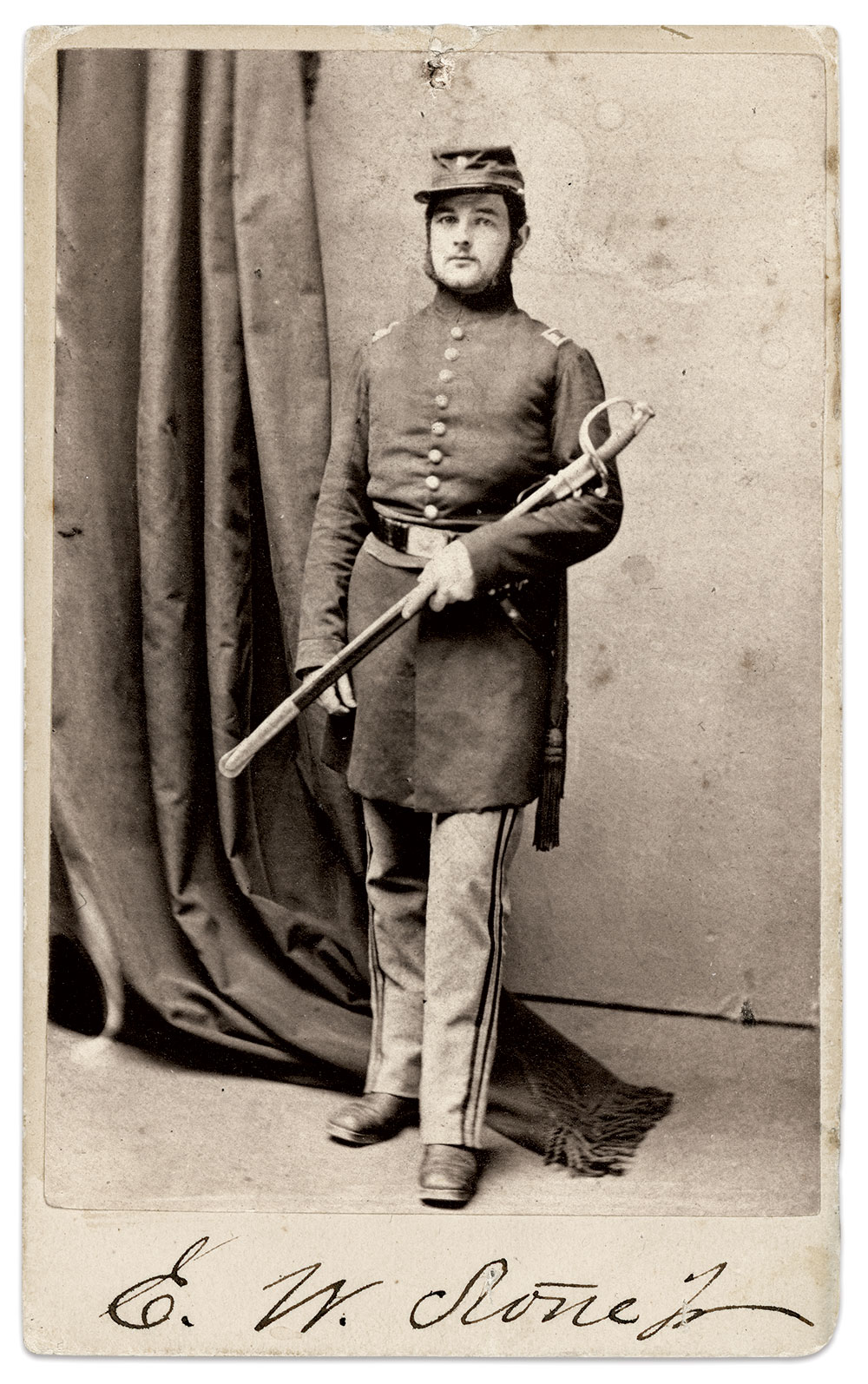 Ebenezer W. Stone, 1st Massachusetts Infantry. Carte de visite by Black & Case of Boston, Mass.