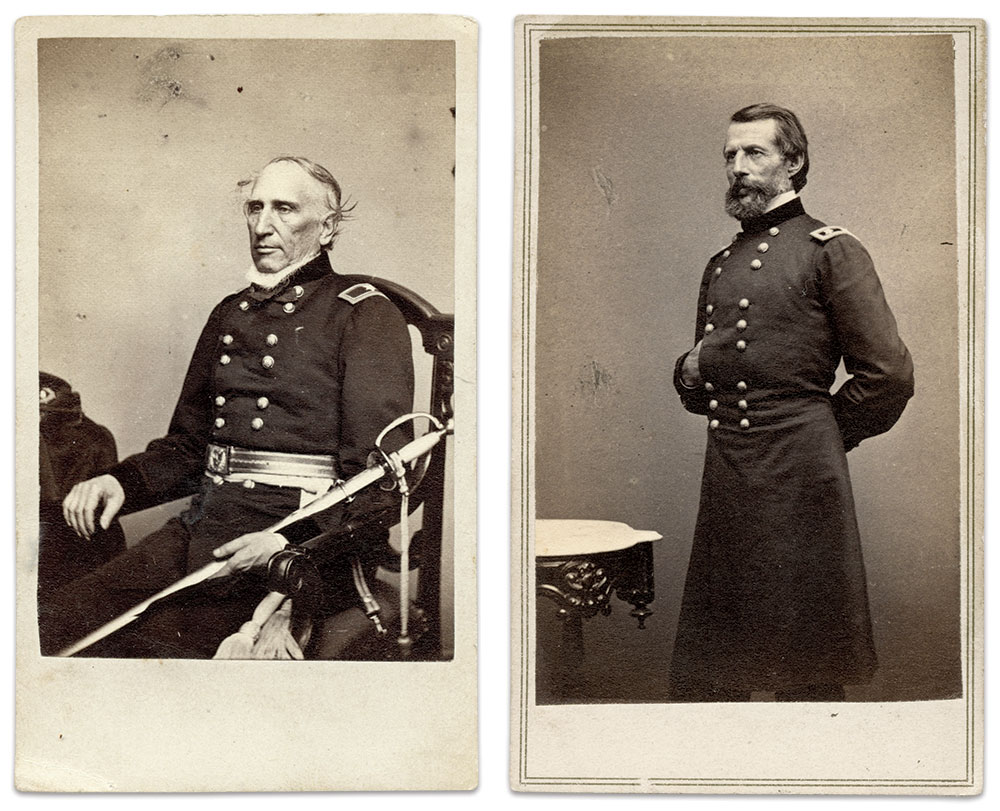 Silas Casey (left) and Erasmus D. Keyes. Cartes de visite by Mathew B. Brady of Washington, D.C. Tom Glass Collection.