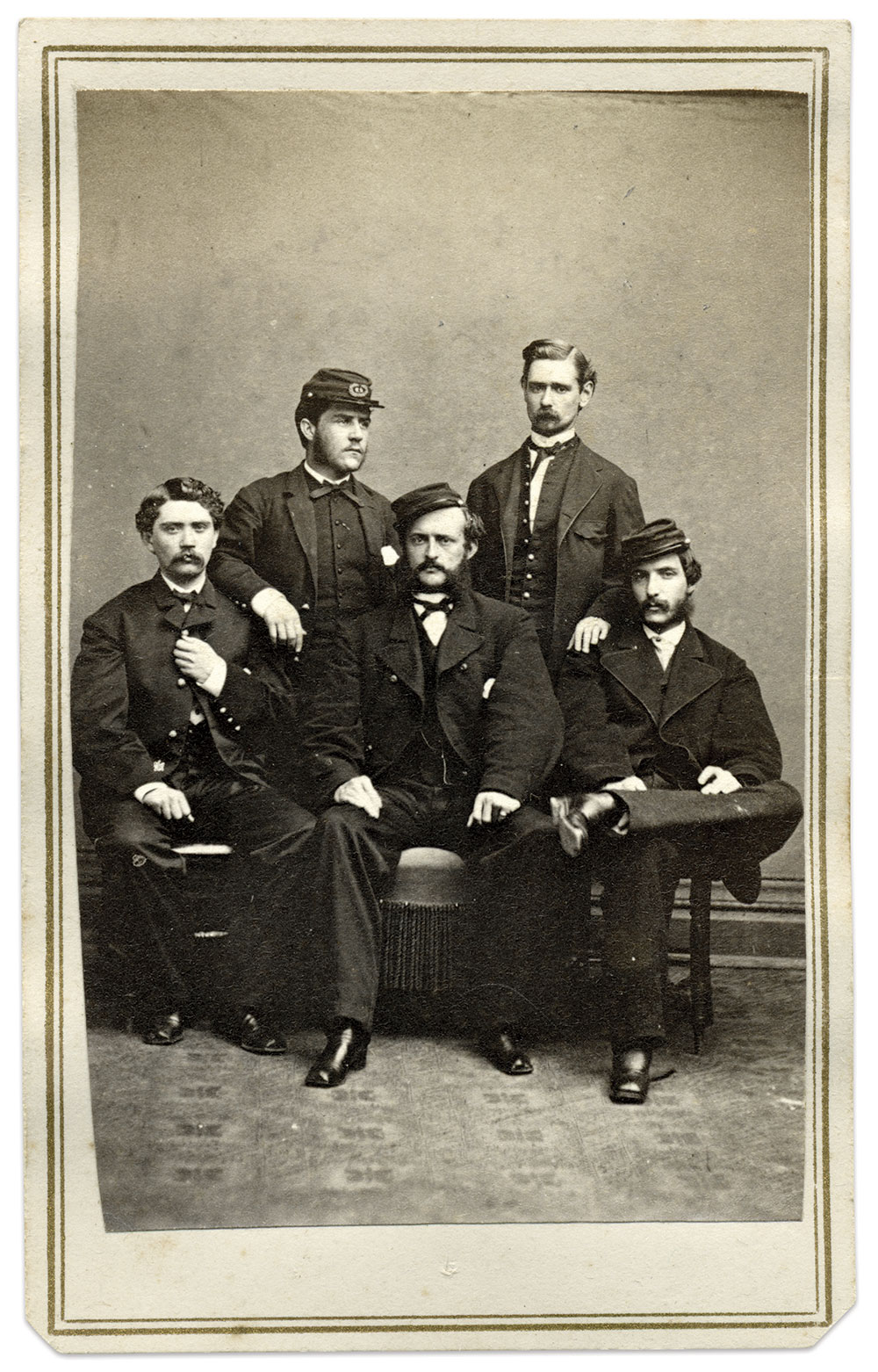 Kellogg sits on the far right with brother officers. From left: Capt. George Howard served in the 15th Pennsylvania Cavalry and Thomas’ staff, Capt. Benjamin Roberts of the 7th Iowa Cavalry served on the staff of Brig. Gen. Benjamin Stone Roberts, Quartermaster Department Capt. Andrew W. Wills, and Capt. Charles M. Keyser of the15th Pennsylvania Cavalry and 15th U.S. Colored Infantry. Carte de visite by Algenon Morse of Nashville, Tenn. Ronald S. Coddington Collection.