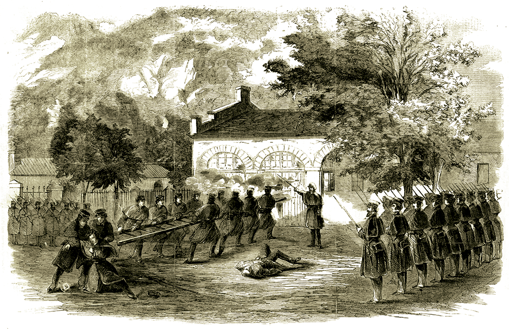 This depiction of U.S. Marines storming the engine house at Harpers Ferry appeared in the Oct. 29, 1859, issue of Frank Leslie’s Illustrated Newspaper. Library of Congress.