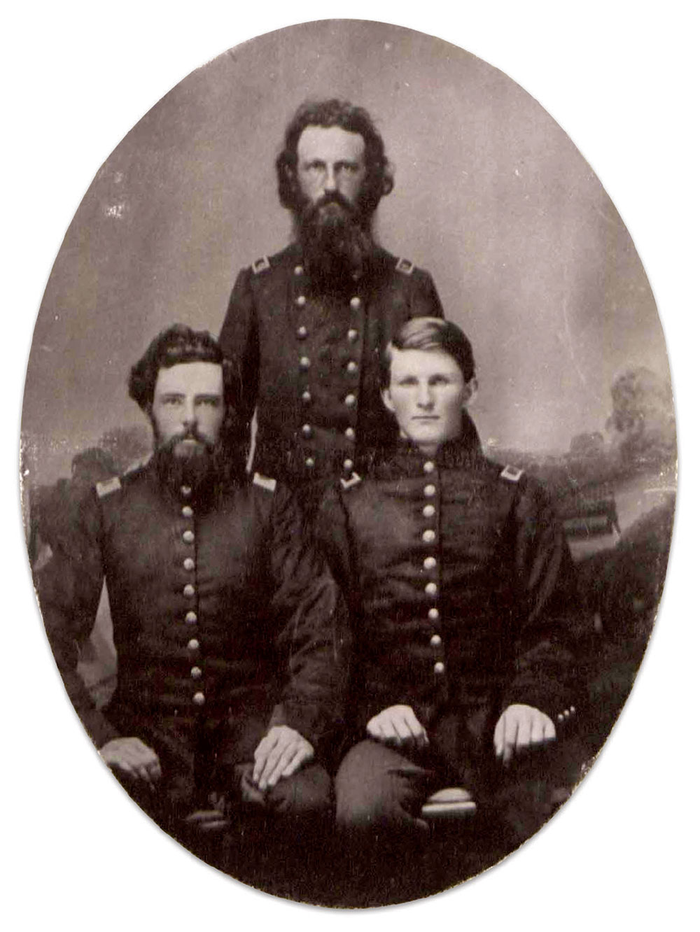 Rogers stands behind Adj. Dewhurst (left) and Asst. Surg. Minor. Print by an unidentified photographer. U.S. Army Heritage and Education Center.