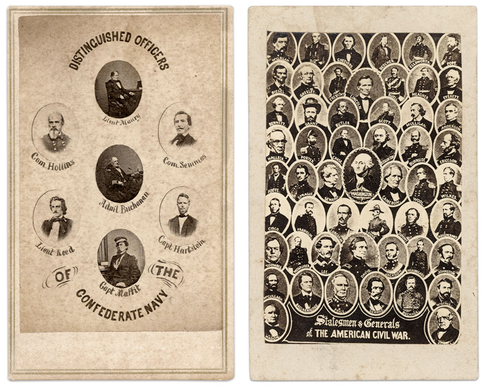 Portraits of Semmes in the pantheon of Confederate naval officers and political and military leaders of the war. Cartes de visite by Edward and Henry T. Anthony of New York City, DeGolyer Library, Southern Methodist University (left), and an unidentified photographer, Author’s collection.