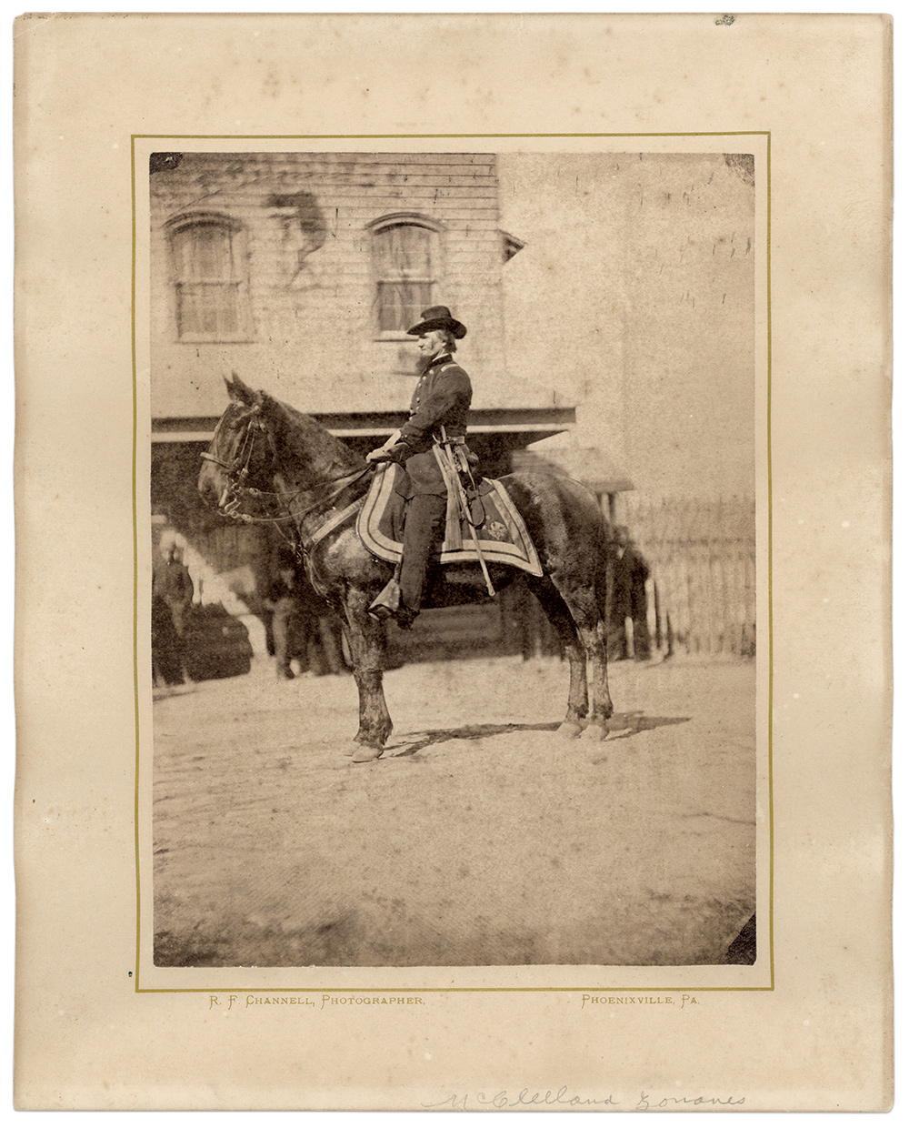 Major General Kelley. The horse may be “Philippi,” given to him by grateful townspeople of Wheeling after the 1861 battle. Albumen print by R.F. Channell of Phoenixville, Pa. Ronn Palm’s Museum of Civil War Images.
