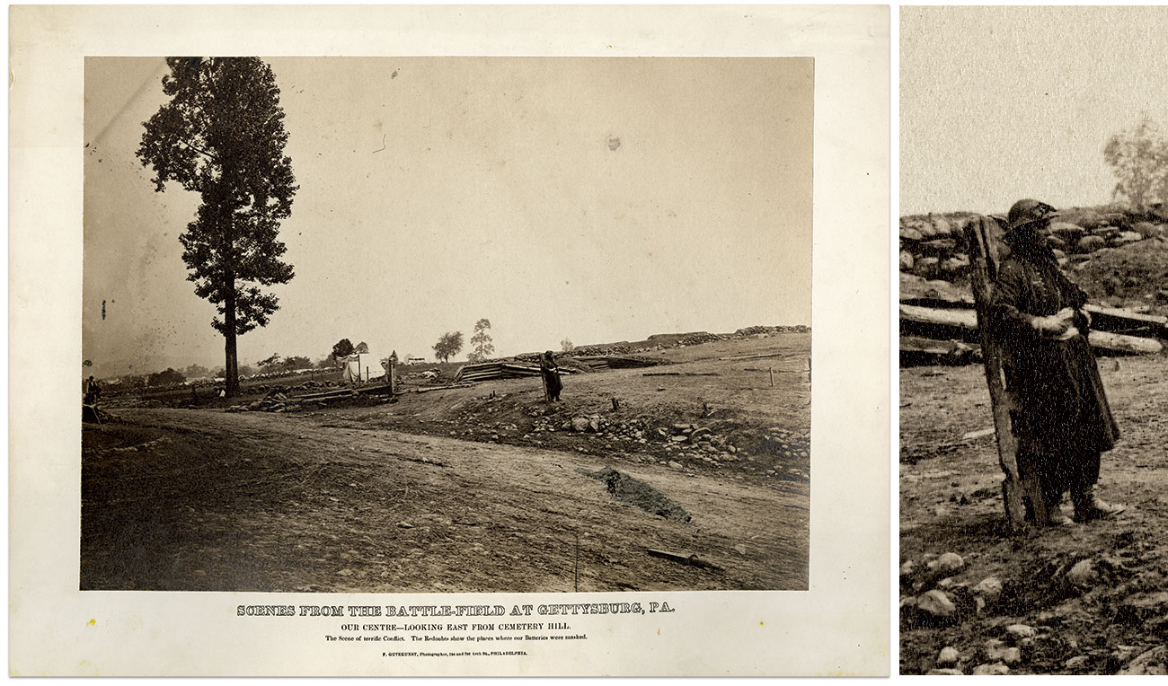 In the aftermath of the Battle of Gettysburg, Marie posed at Cemetery Hill. The embalming tent behind her stands as a grim reminder of the heavy loss of life in this sector of the battlefield. Albumen print by Frederick Gutekunst of Philadelphia, Pa. Special Collections and College Archives/Musselman Library, Gettysburg College.