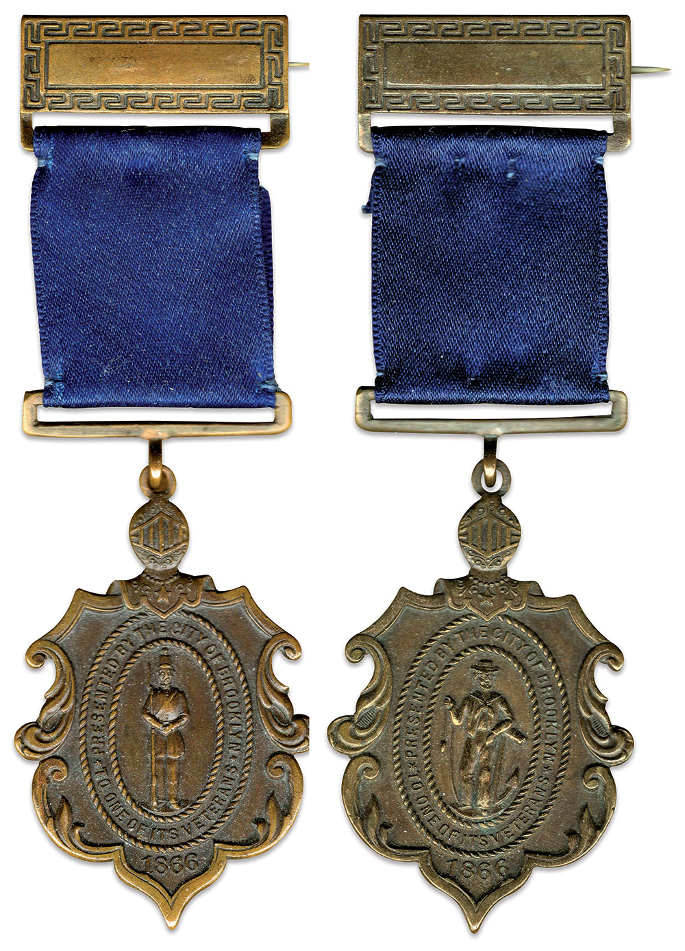 Army, left, and navy medals.
