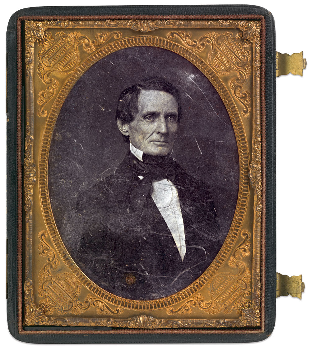 Connecting the dots: President Jefferson Davis, pictured here circa 1856, understood the importance of the Ames Company from his days in the Buchanan Administration, and empowered Huse to act. Half-plate daguerreotype by an unidentified photographer. National Portrait Gallery.
