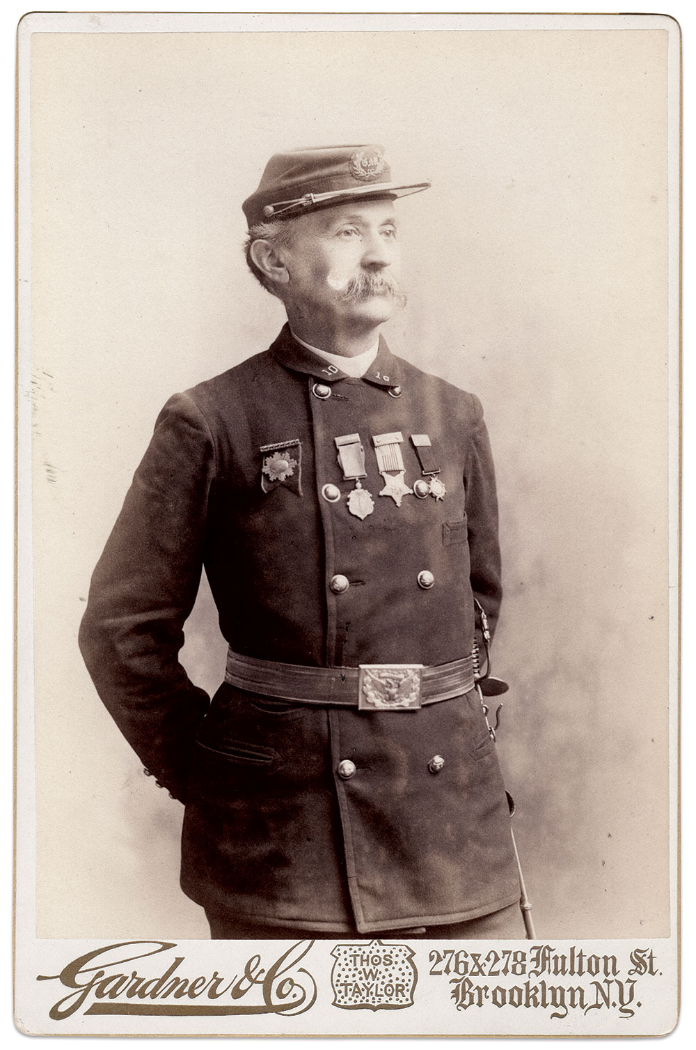 Private LeMoyne Burleigh (1845-1907), 1st New York Cavalry, circa 1890. Cabinet card by Gardner & Co. of Brooklyn, N.Y. 