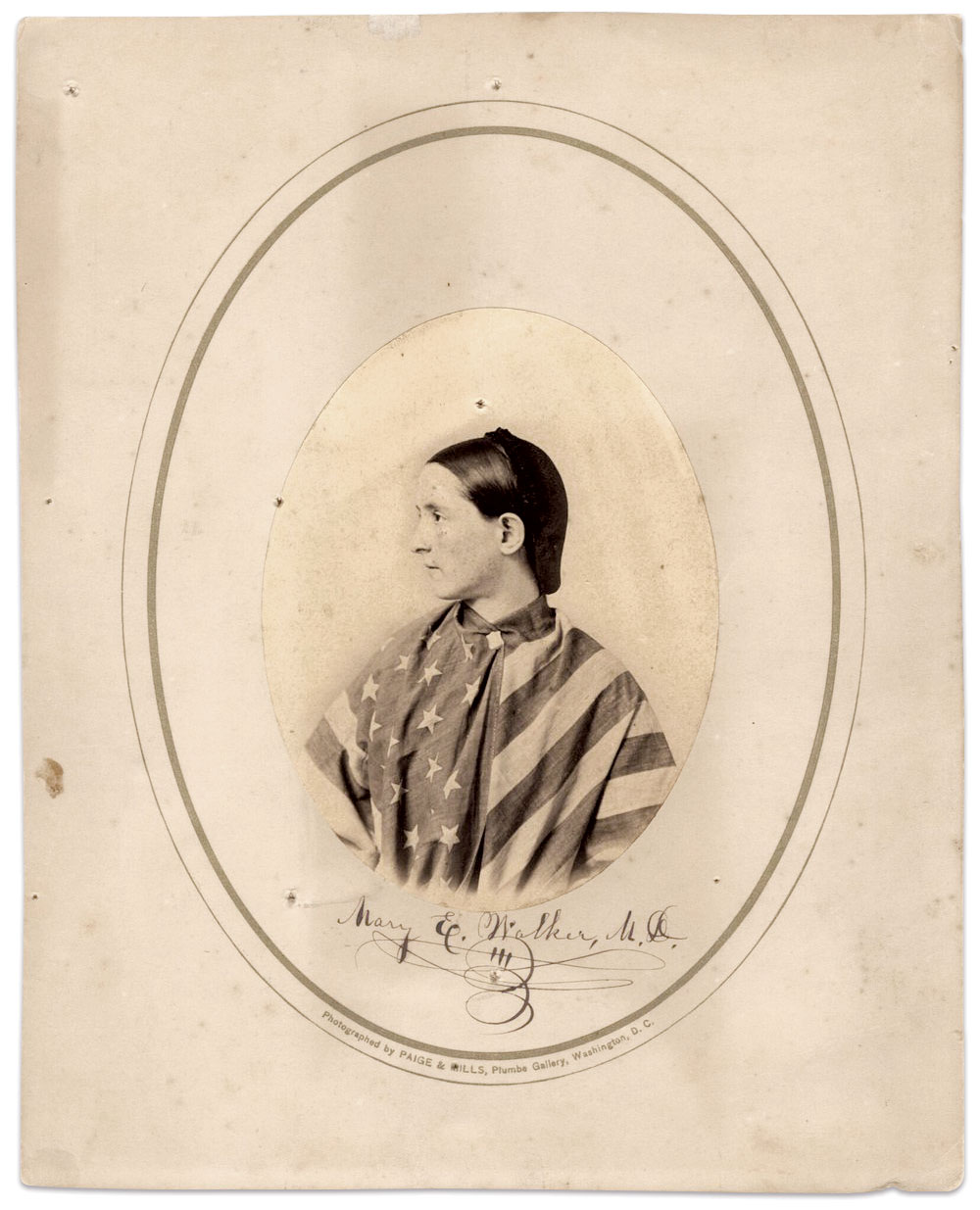 Albumen print by Paige & Mills of Washington, D.C. Mary Edwards Walker Papers, Syracuse University Libraries.