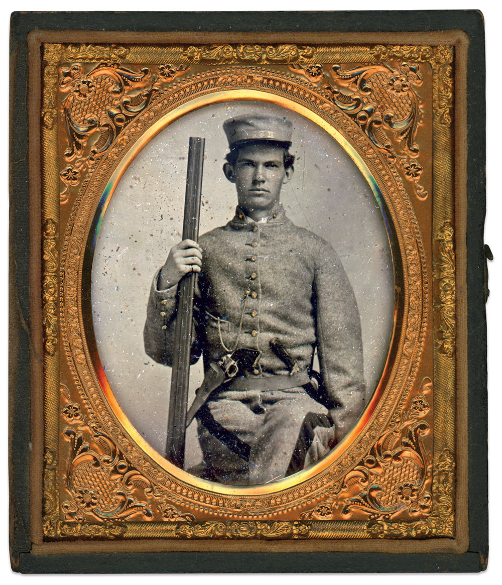 Private William Henry Harrison Ewing was a member of the Junior class when he enlisted in 1861. Sixth-plate tintype by an unidentified photographer. Dave Batalo Collection.