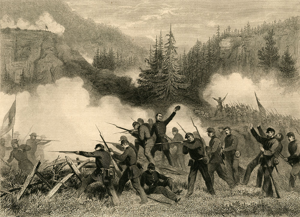 Engraving of the “Battle of Rich Mountain” painted by Alonzo Chappel.