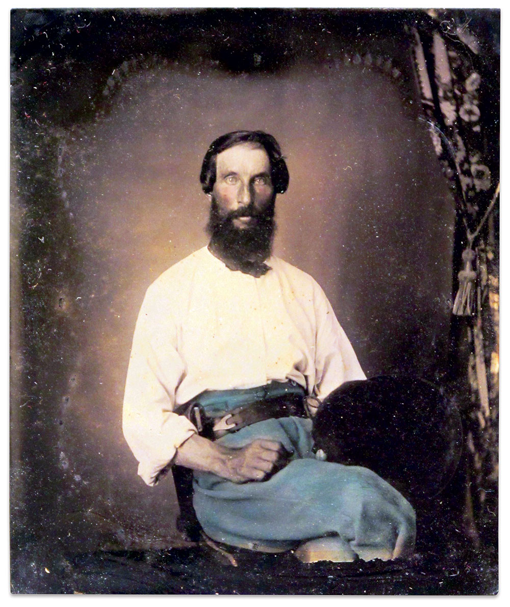 Mann’s infantry waist belt. Sixth plate tintype by an unidentified photographer. Paul D. Johnson Collection.