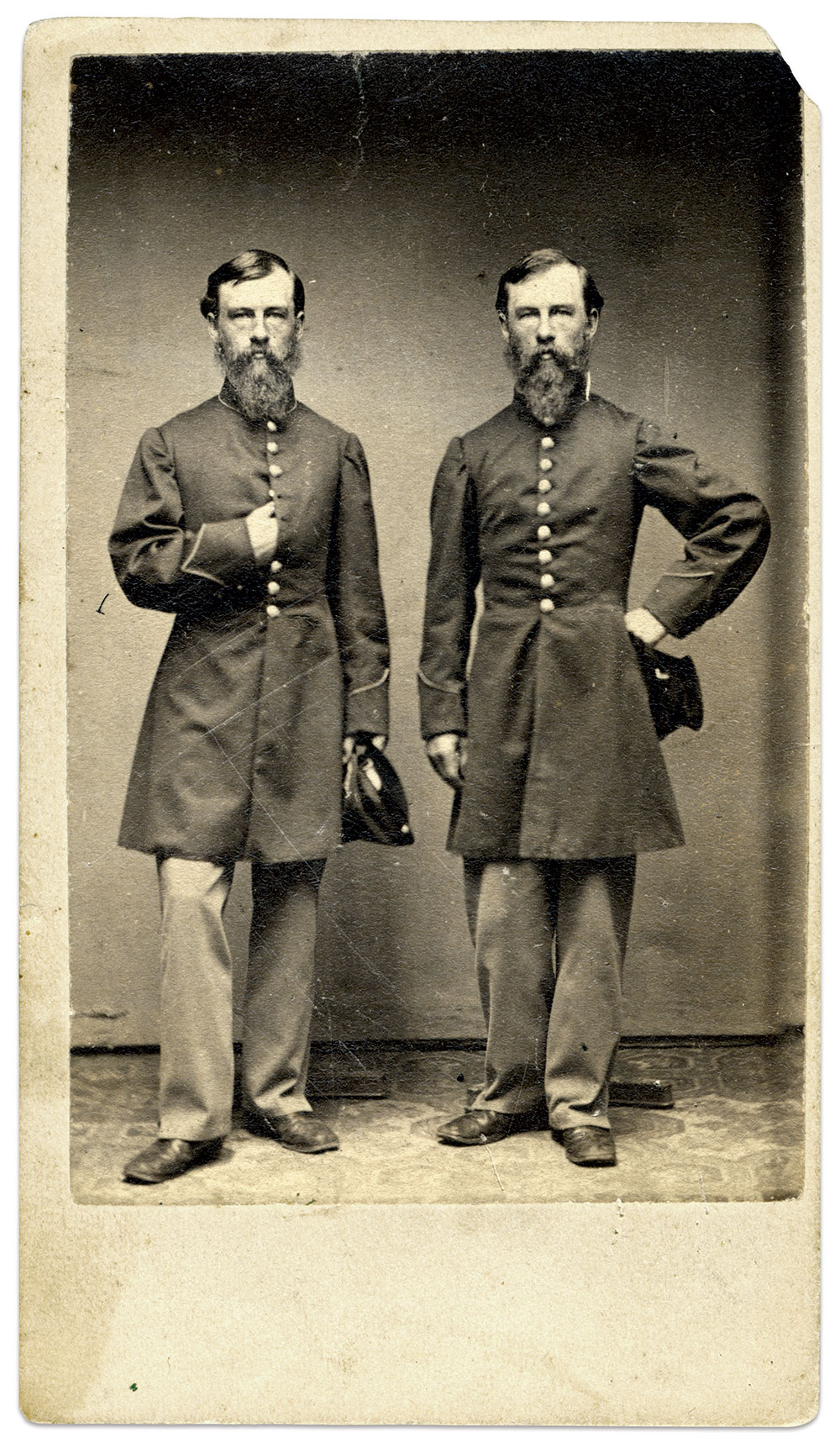 Twin brothers born in 1834, Darius Cobb (died 1919), left, and Cyrus (died 1903), served in Company F of the 44th. Carte de visite by an unidentified photographer. Author’s collection.