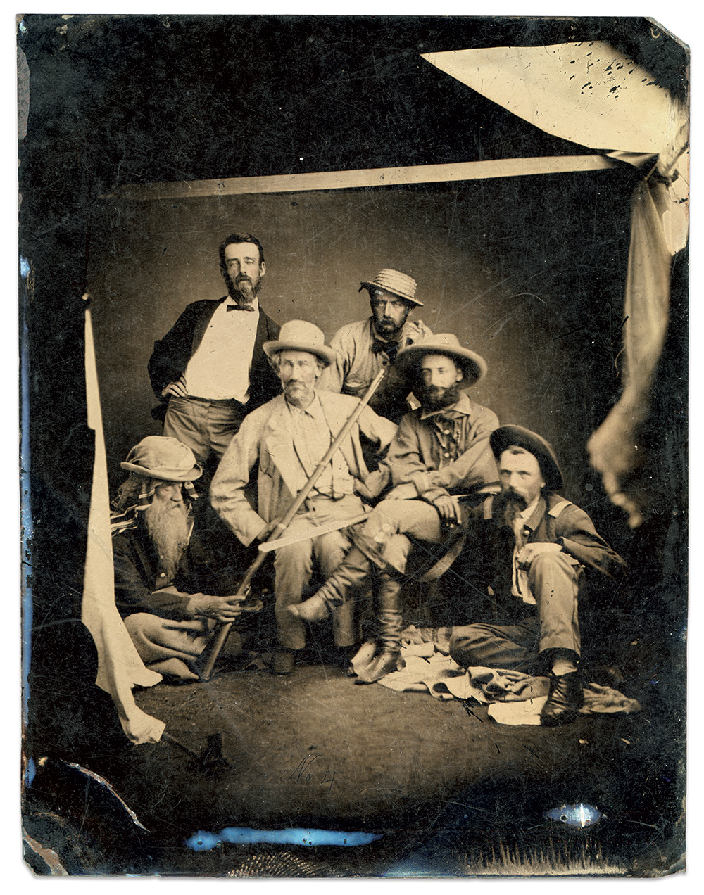 This image of an officer and what may be scouts and irregular forces is in Quinby’s papers. Quarter-plate tintype by an unidentified photographer.