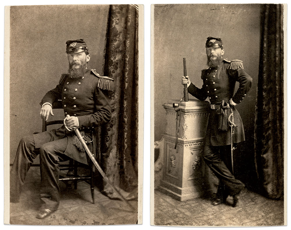 Lytle posed for these cartes de visite, and the larger albumen print, in the Cincinnati gallery operated by photographers William Southgate Porter (1822-1889) and David R. Hoag (1817-1864).