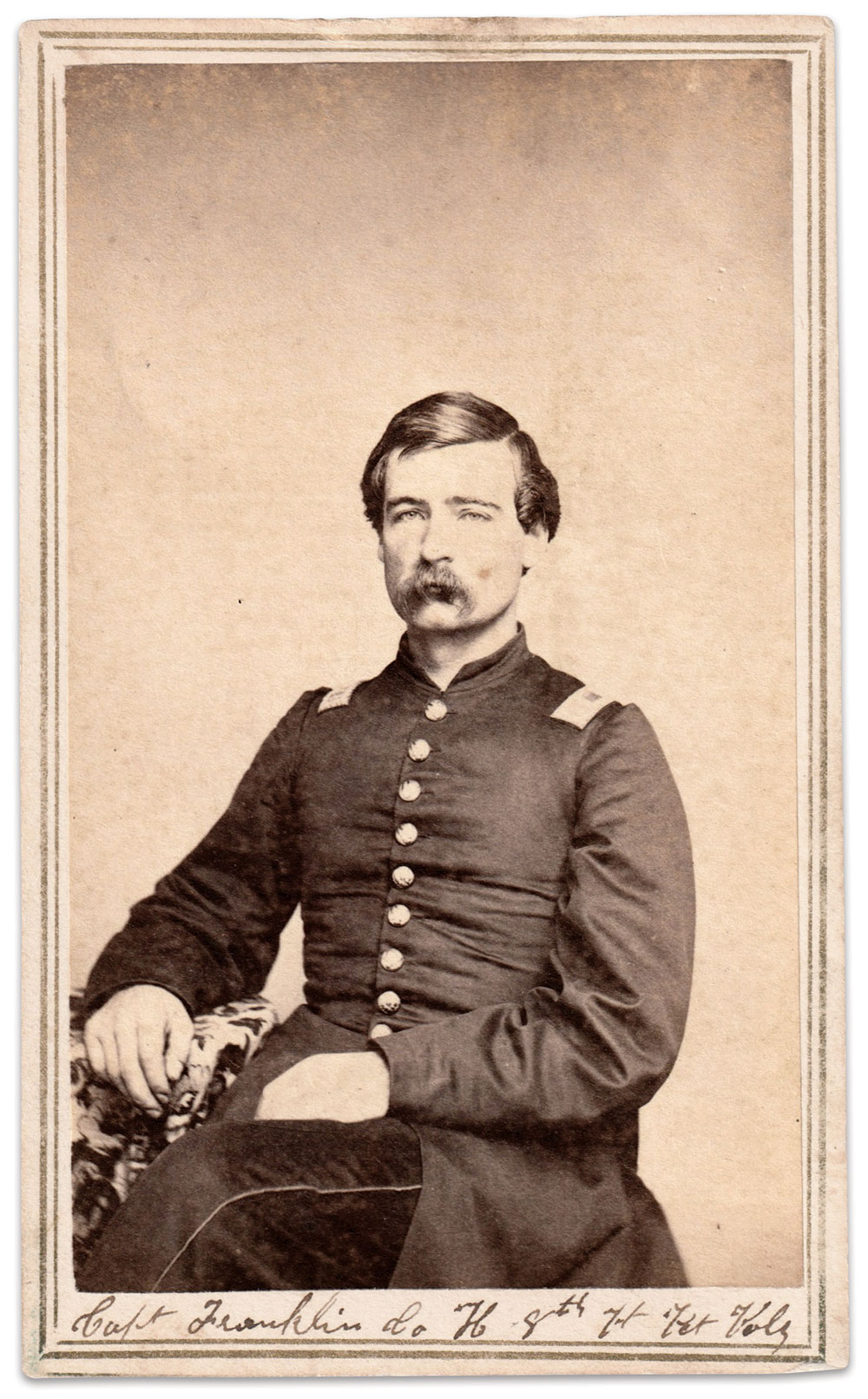 Franklin pictured as a captain, circa 1863-1864. Carte de visite by Caleb Lysander Howe of Brattleboro, Vt. Author’s collection.
