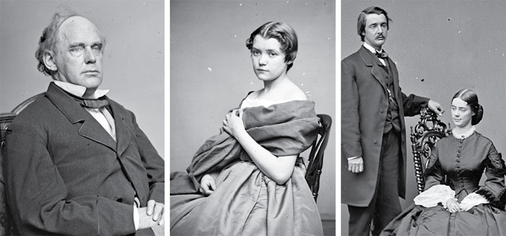 Glass plate negatives by Mathew B. Brady picture her father, Salmon P. Chase, young Kate, and William and Kate. National Portrait Gallery, Library of Congress and National Archives.