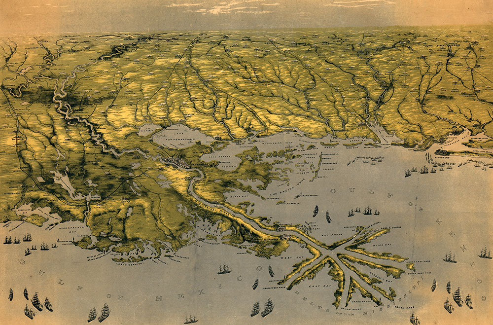 Birds eye view of Louisiana, Mississippi, Alabama, and part of Florida. Library of Congress.