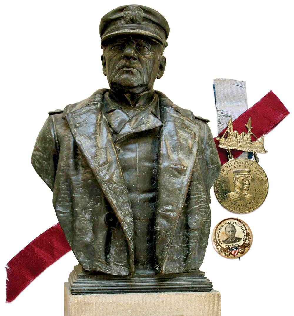Bronze bust in the Naval Academy’s Memorial Hall, and memorabilia. Courtesy the author.