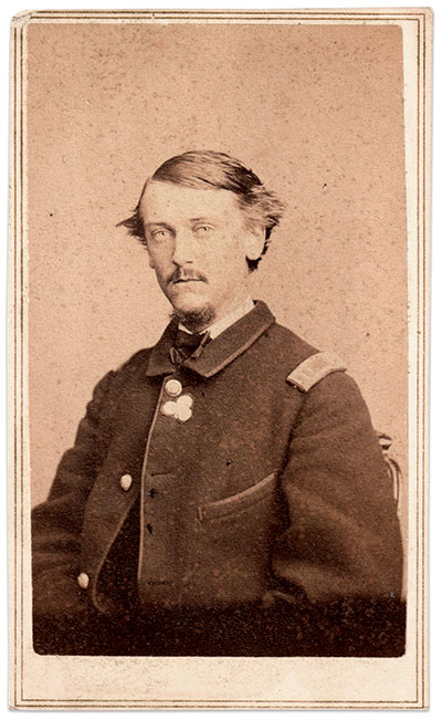 Cooper, pictured as a captain towards the end of his service with the 2nd Corps badge sewn on his coat. Carte de visite by Charles D. Fredricks & Co. of New York City. Author’s collection.