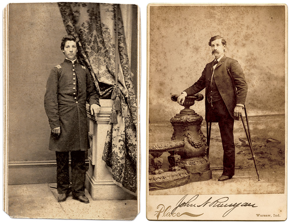 Carte de visite by E.G. Burgess (left) and cabinet card by Place,both of Warsaw, Ind. Rick Brown Collection of American Photography.