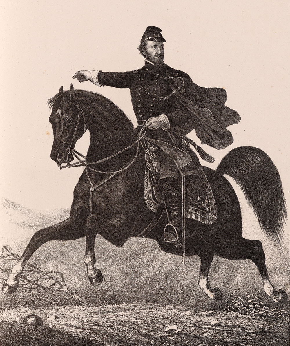 Rosecrans is pictured at the height of his power by the lithography firm of Ehrgott & Forbriger of Cincinnati. National Portrait Gallery.