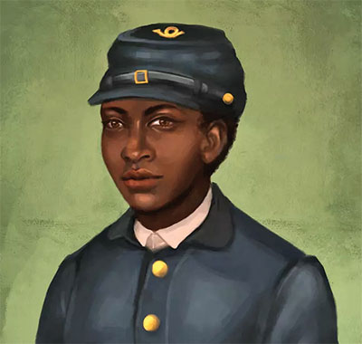 This modern drawing of Pvt. William Cathey is credited “NPS drawing by Mary Feitz.” National Park Service.
