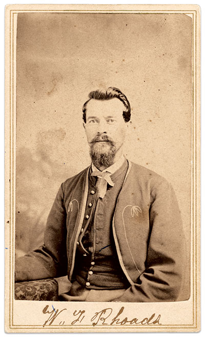 Dressed in the regiment’s third-pattern jacket, Marion County’s William H. Rhoads (1840-1916) likely posed for this portrait while his regiment encamped near New Orleans in September 1863. Rhoads served in the three-month and three-years’ regiment, mustering out as a sergeant in August 1864. He returned for a final tour of duty, from February to September 1865, in the 148th Indiana Infantry. Carte de visite by J.A. Sheldon of New Orleans, La. The Liljenquist Family Collection at the Library of Congress.