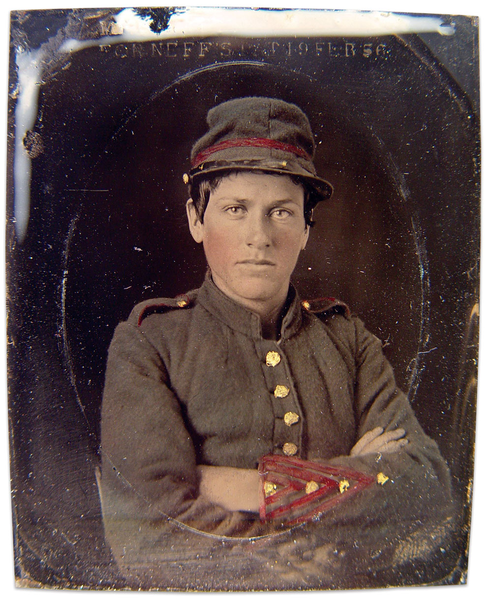 This unidentified Confederate artillerist has been widely misidentified as Sarah Rosetta Wakeman. Ninth-plate tintype by an unidentified photographer. The Liljenquist Family Collection at the Library of Congress.