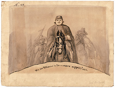 Metzner’s 1862 sketch “How the full moon rises over the hill in Tennessee!” reveals his patriotism in the form of Maj. Gen. Alexander McDowell McCook (1831-1903), who commanded on the corps level and suffered several setbacks during his tenure. Library of Congress.