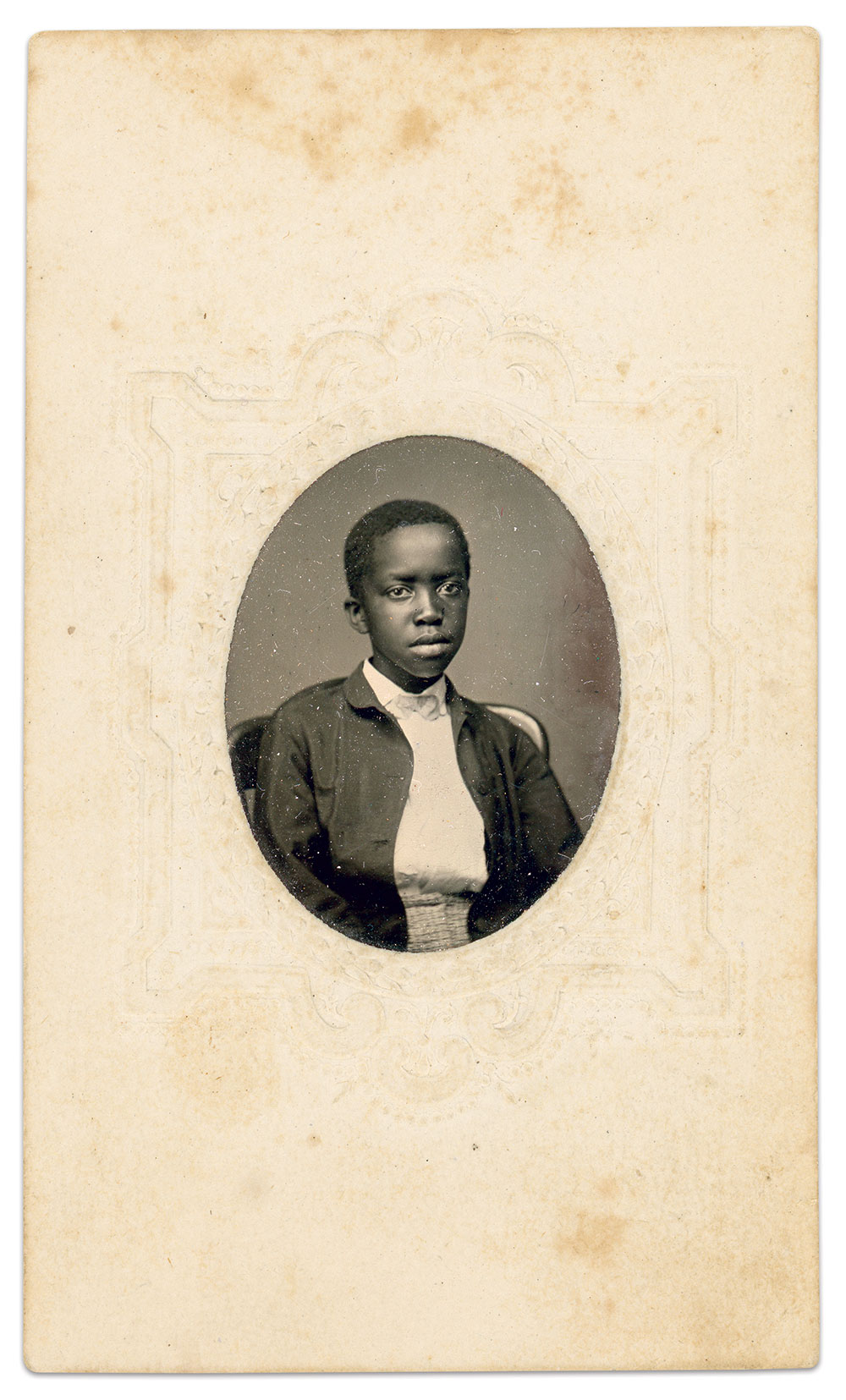 “One of my Colored Scholars” in 1866. Tintype in a carte de visite mount by an unidentified photographer. Dale R. Niesen Collection.